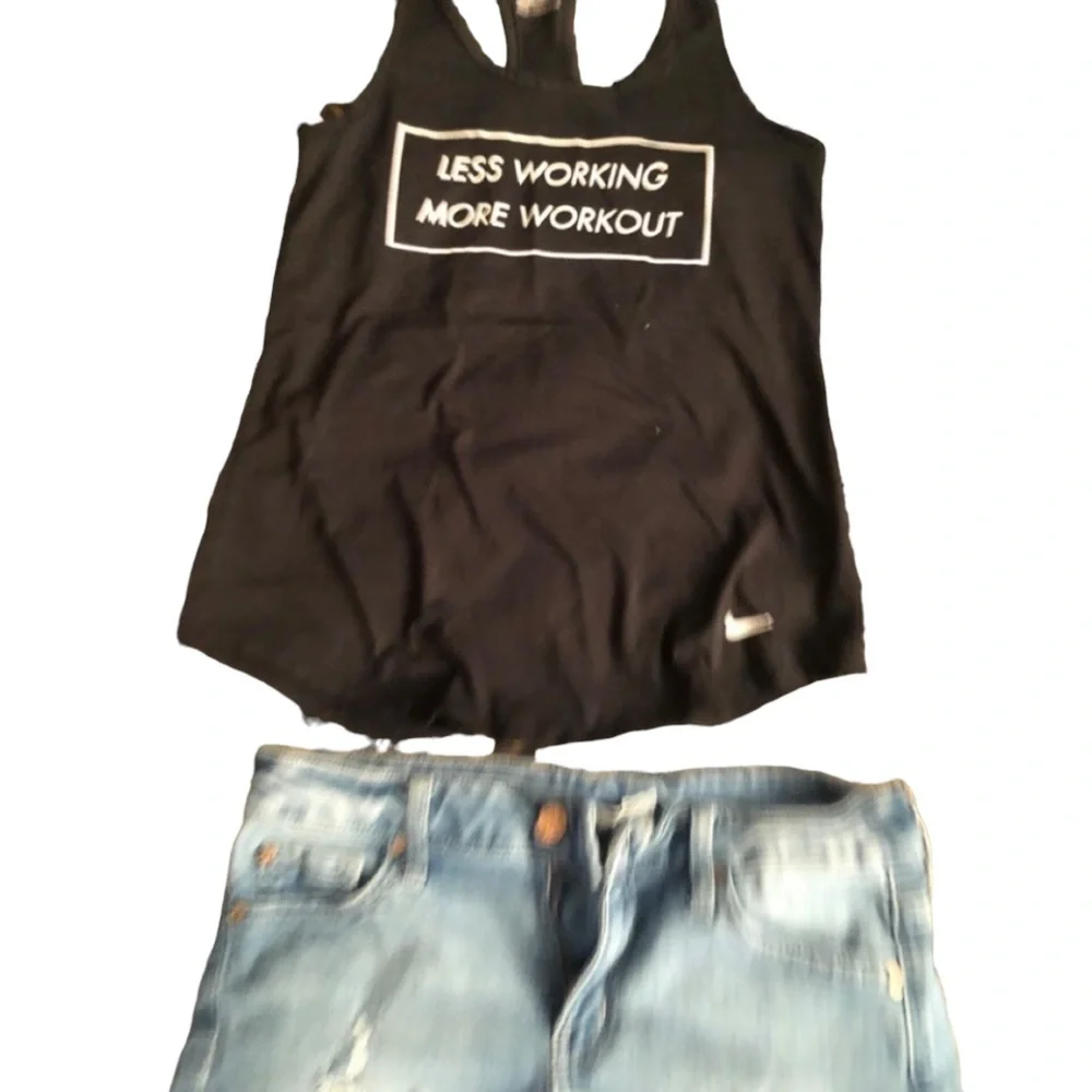 Nike size small black racerback tank”less working more working out “ graphics